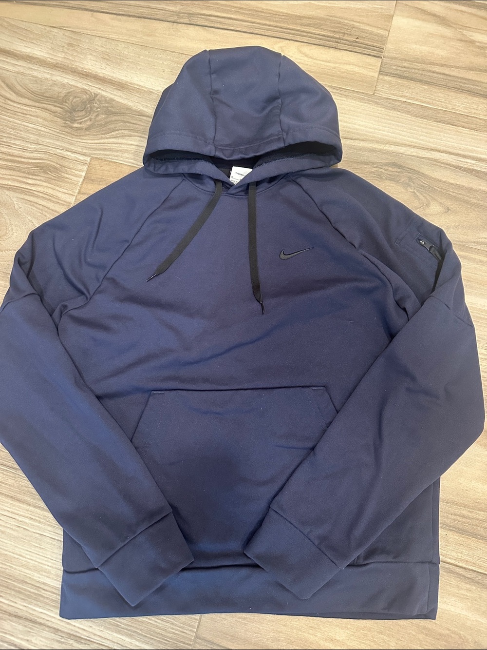 Nike Navy Hoodie with Black Swoosh and Drawstrings